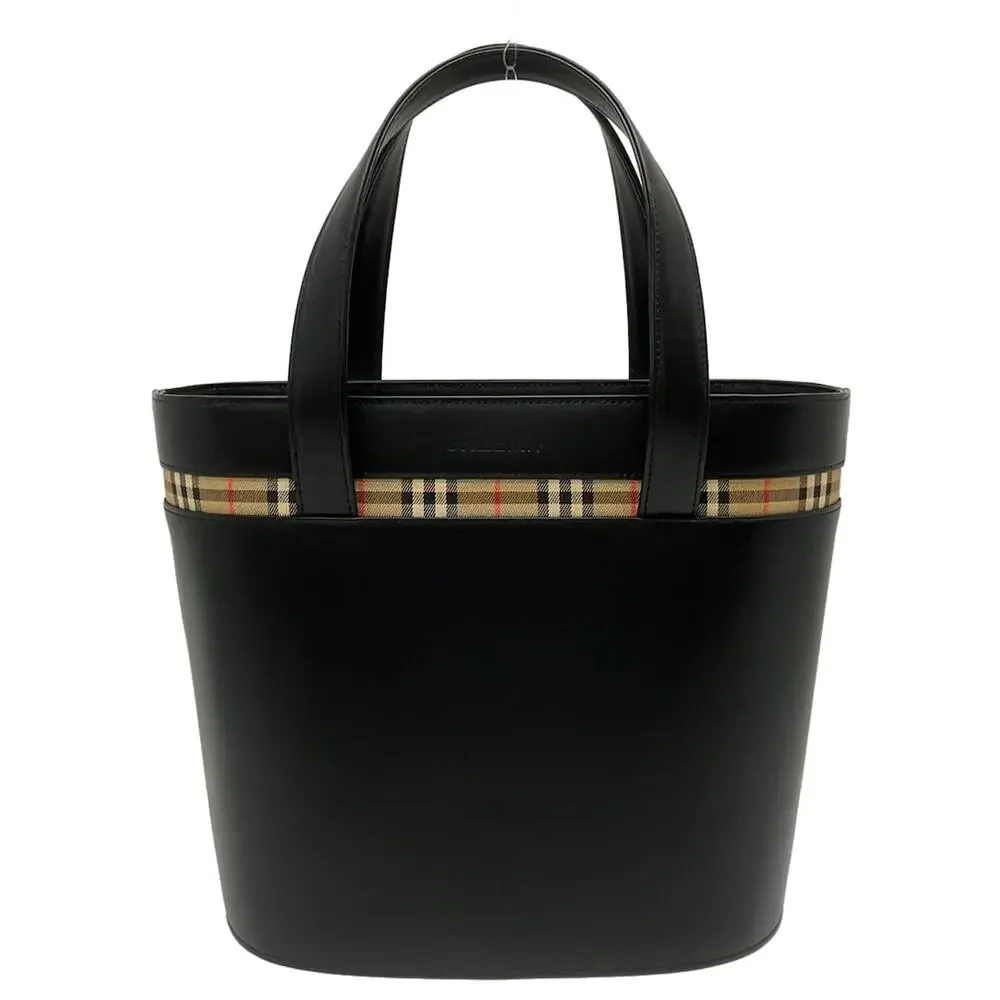 Burberry Handbag Black Beige Multi Leather Cotton